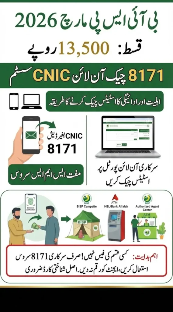 8171 Check Online CNIC 2026 BISP March 13500 Installment 