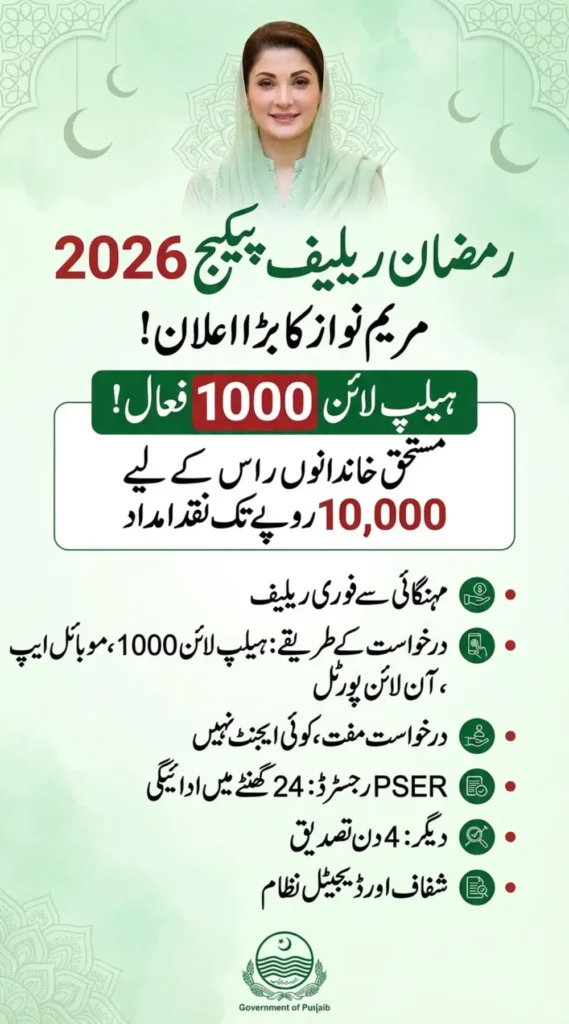 Maryam Ko Batayn Helpline "1000" For Ramzan Relief Package 10000 Cash